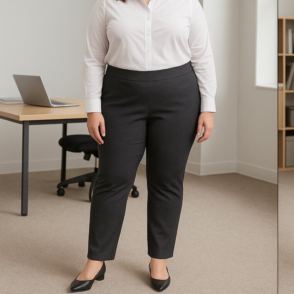 Dalia Charcoal Textured Slim Fit Dress Pants‎ - 2X Womens